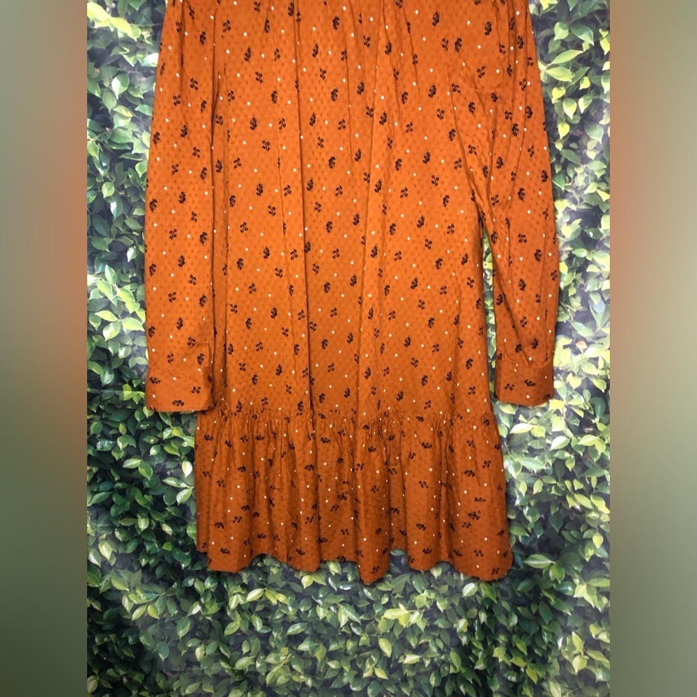 Universal Threads Rust Floral Prairie Babydoll Boho Long Sleeve Ruffle Dress - Picture 5 of 15